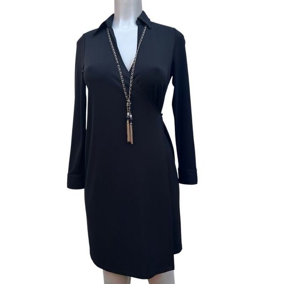Lauren Ralph Lauren Wrap Dress Womens P/S Black Long Sleeve Side Button Collared - Picture 9 of 13